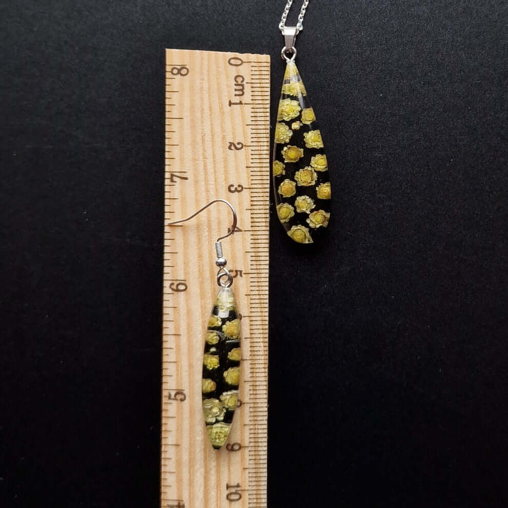 HANDMADE RESIN JEWELRY SET WITH Real Dried ‘HELIPTREUM ROSEUM’ FLOWER &amp; 925 STERLING SILVER