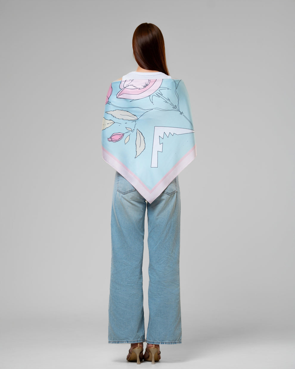 TURKUAZ RENKLİ GÜL DESENLİ EŞARP